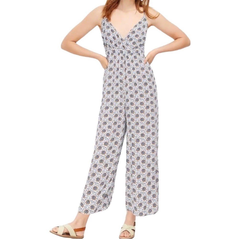 LOFT White Floral Print Spaghetti Strap Jumpsuit